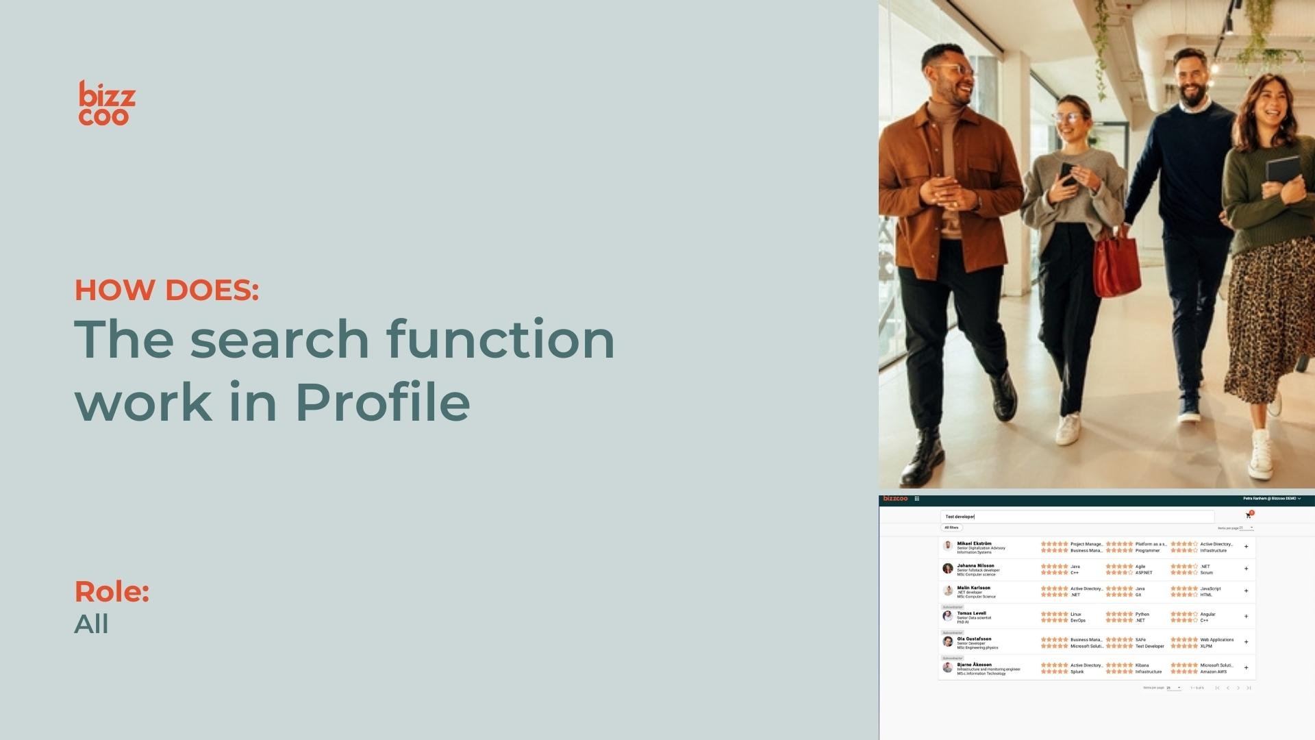 How does The search function work in Profile